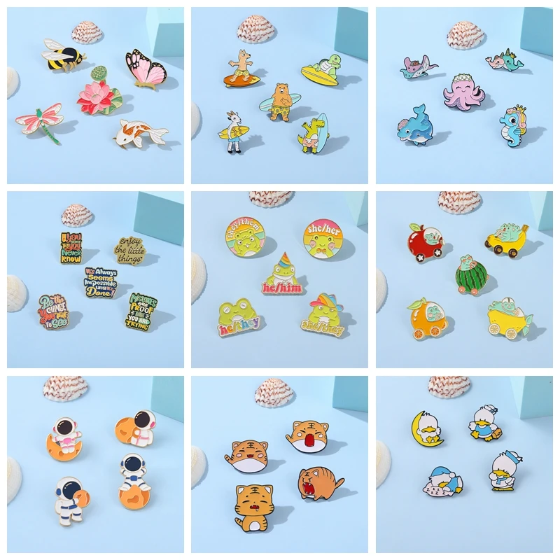 Flower Frog Pin - 4-5PCS/SET Animal Enamel Pin Bee Lotus
